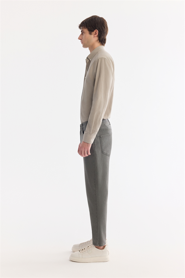 Gri Kuru Yıkama Pamuklu Elastan Jean Pantolon