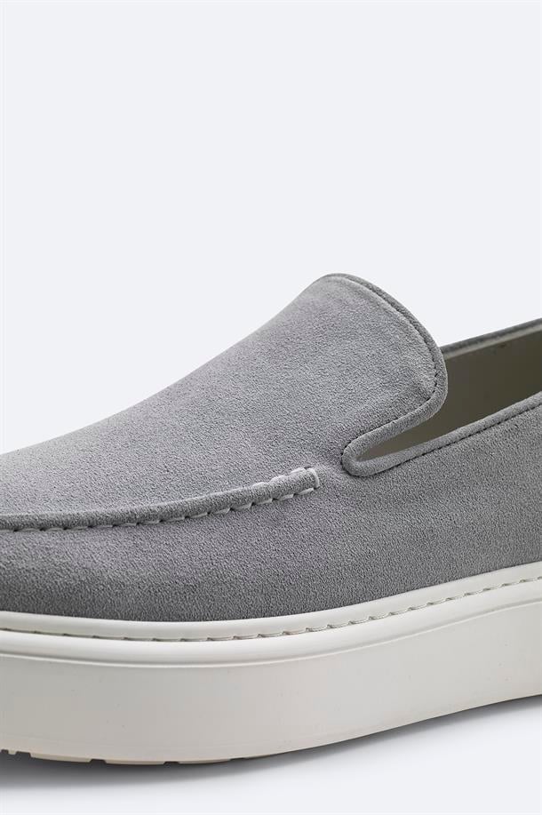 Gri %100 Süet Hafif Loafer Ayakkabı