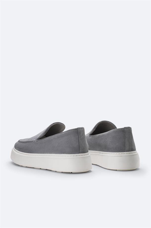 Gri %100 Süet Hafif Loafer Ayakkabı