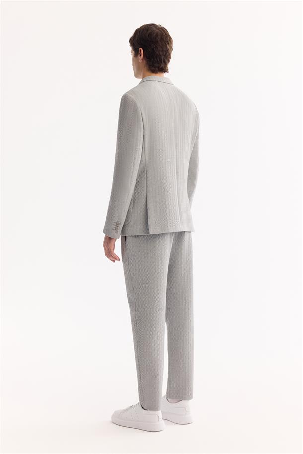 Gri Mono Yaka Bi-Stretch Hafif Dokulu Blazer Ceket