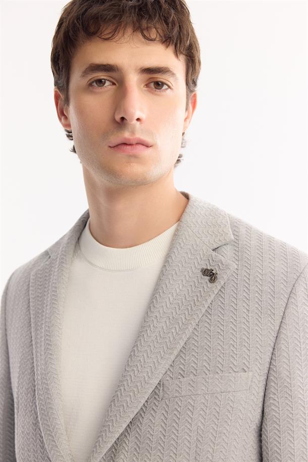 Gri Mono Yaka Bi-Stretch Hafif Dokulu Blazer Ceket