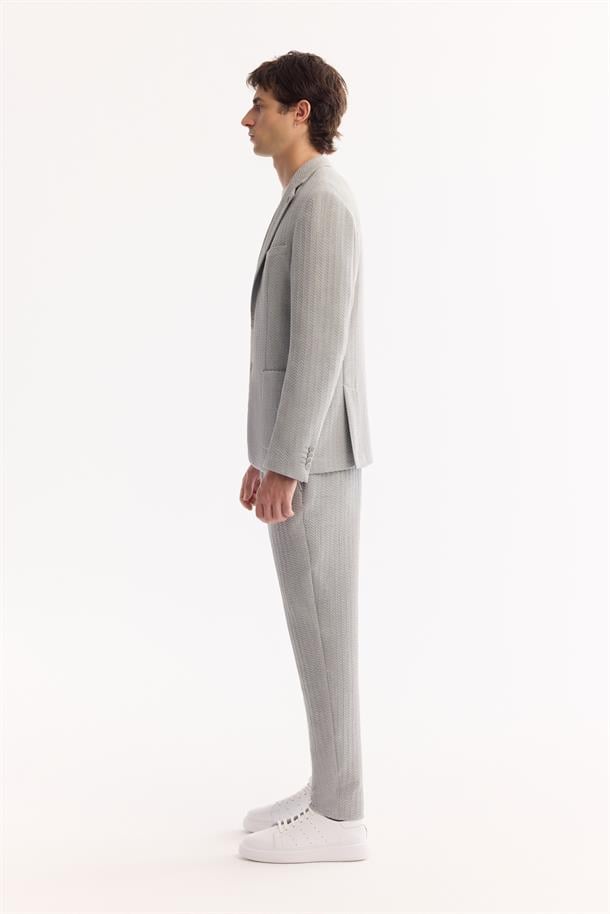 Gri Mono Yaka Bi-Stretch Hafif Dokulu Blazer Ceket
