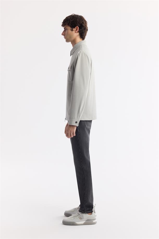 Gri Klasik Yaka Su İtici Bi Stretch Teknik Kumaş İnce Mont