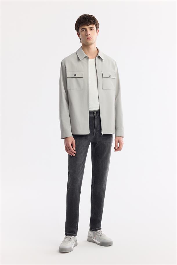 Gri Klasik Yaka Su İtici Bi Stretch Teknik Kumaş İnce Mont