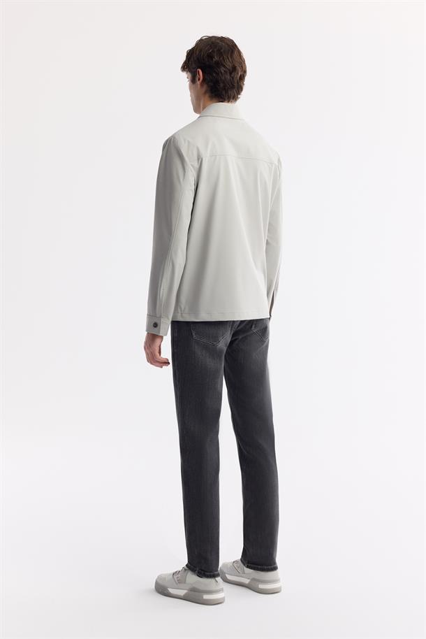 Gri Klasik Yaka Su İtici Bi Stretch Teknik Kumaş İnce Mont