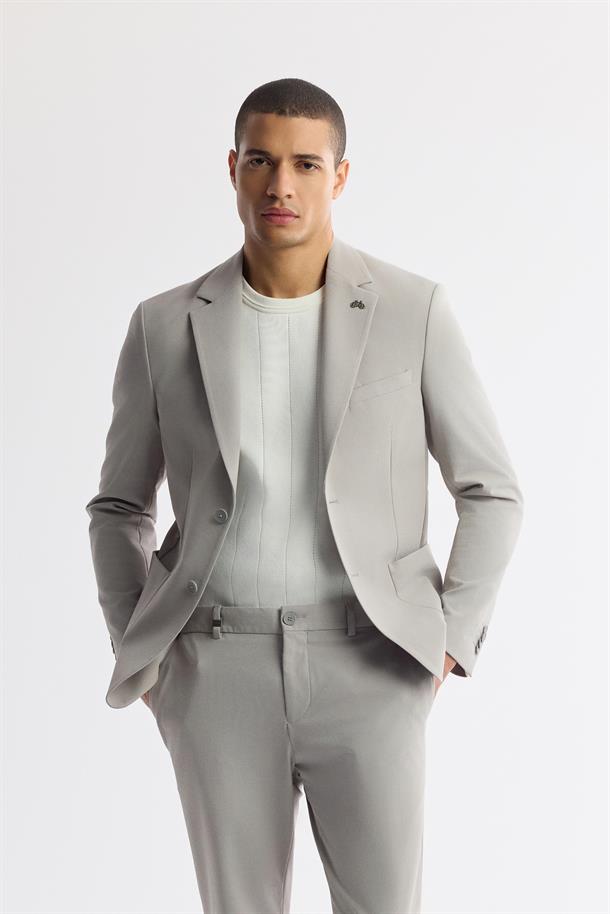 Gri Mono Yaka Pamuklu Hafif Bi-Stretch Blazer Ceket