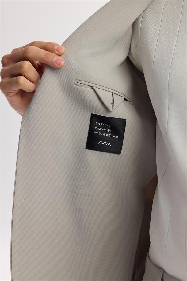 Gri Mono Yaka Pamuklu Hafif Bi-Stretch Blazer Ceket