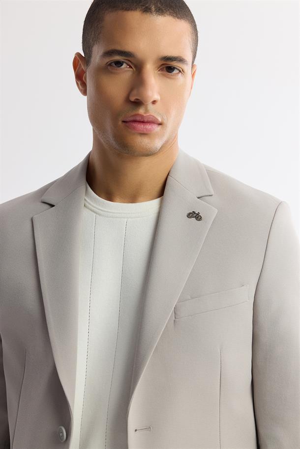 Gri Mono Yaka Pamuklu Hafif Bi-Stretch Blazer Ceket