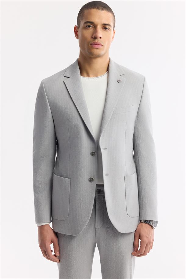Gri Mono Yaka Viskon Karışımlı Hafif Bi-Stretch Blazer Ceket