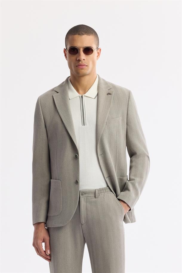 Gri Mono Yaka Viskon Karışımlı Hafif Bi-Stretch Blazer Ceket