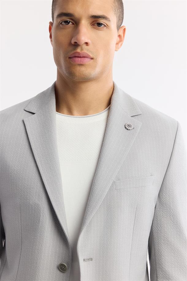 Gri Mono Yaka Viskon Karışımlı Hafif Bi-Stretch Blazer Ceket