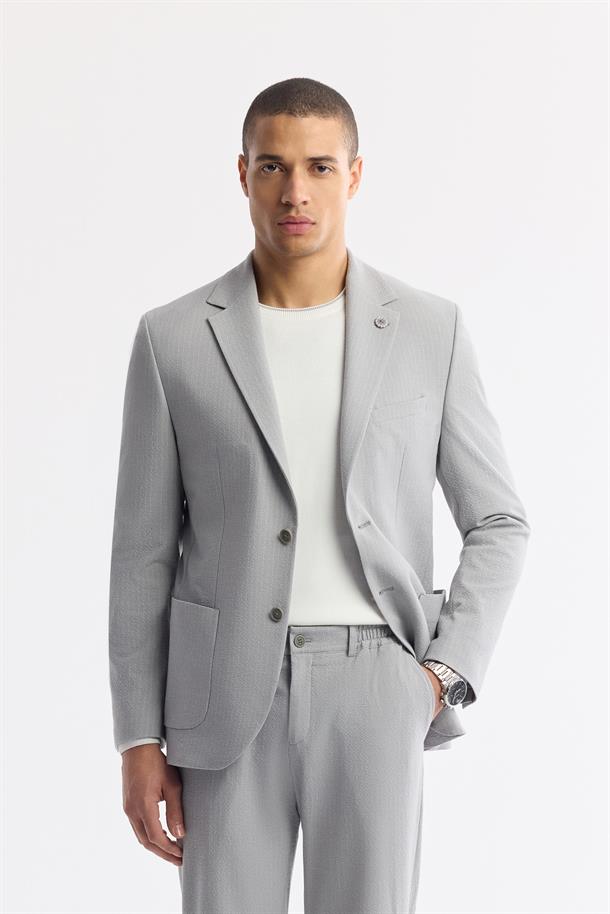 Gri Mono Yaka Viskon Karışımlı Hafif Bi-Stretch Blazer Ceket