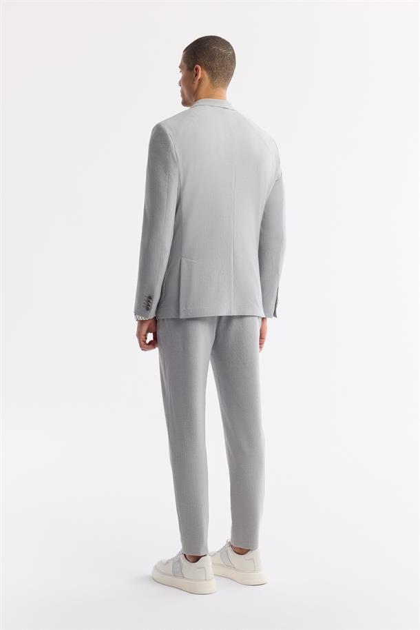 Gri Mono Yaka Viskon Karışımlı Hafif Bi-Stretch Blazer Ceket