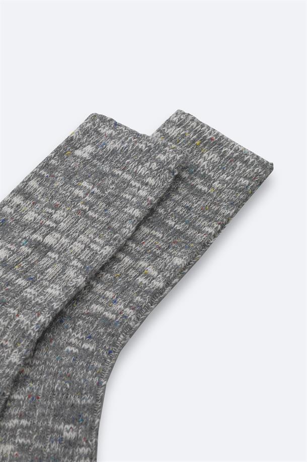 Gri Pamuklu Nopeli Soket Çorap