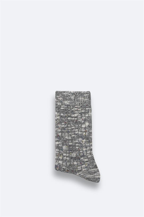Gri Pamuklu Nopeli Soket Çorap