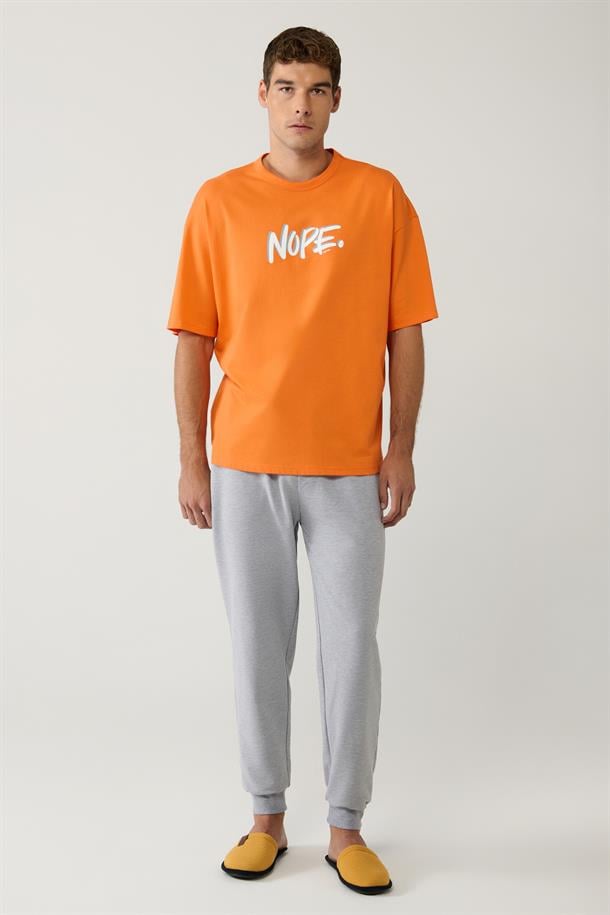 Gri Bisiklet Yaka Pamuklu Özel Kutulu Pijama Takımı