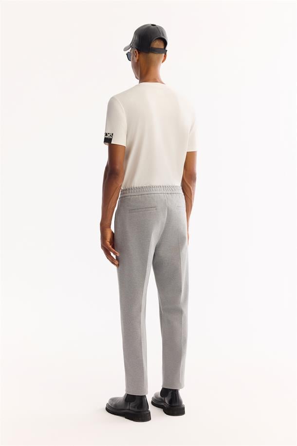 Gri Yanı Lastikli Pamuklu Viskon Karışımlı Pantolon