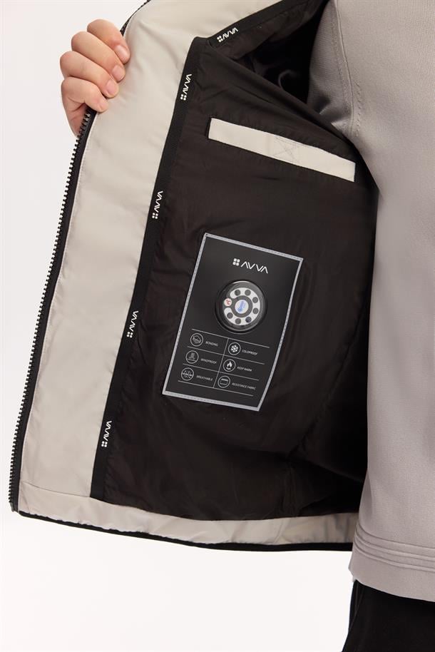 Grey Hooded Windproof Puffer Jacket with Plush Texture Resistant to -5°C