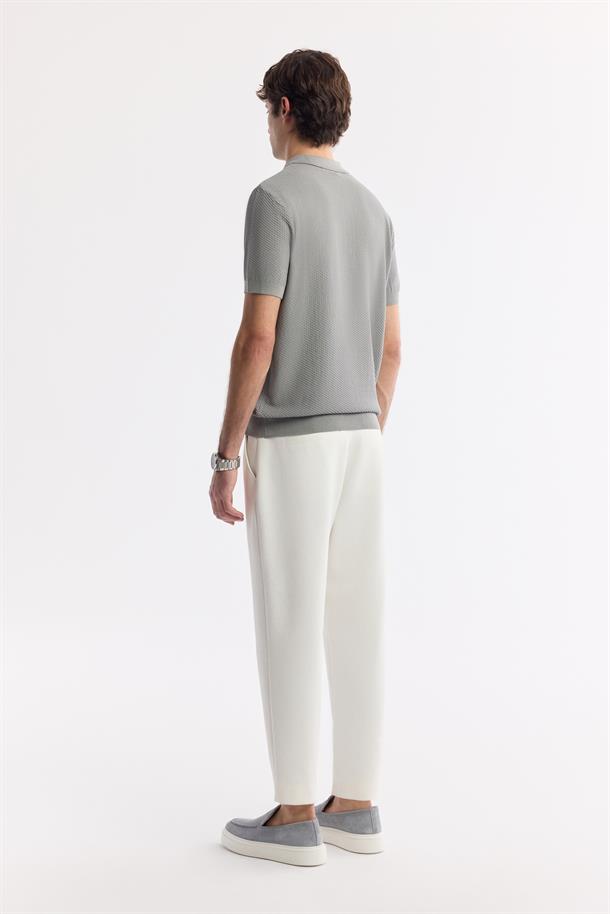 Gri Polo Yaka Viskon Karışımlı Basic Triko T-Shirt