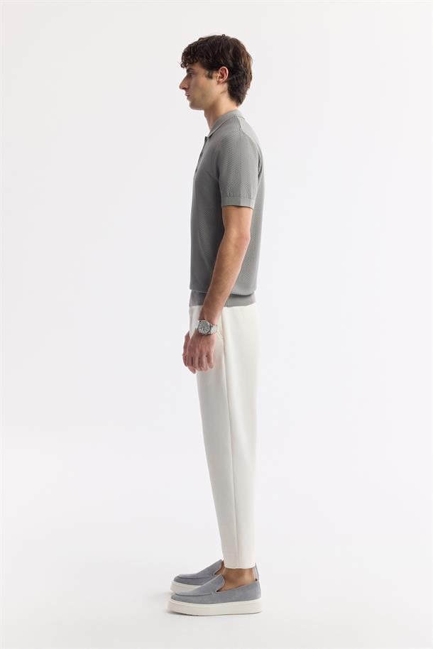 Gri Polo Yaka Viskon Karışımlı Basic Triko T-Shirt