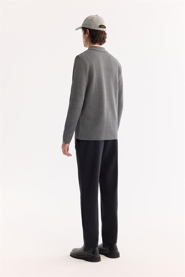 Gri Polo Yaka Düğmeli Yün Karışımlı Hırka