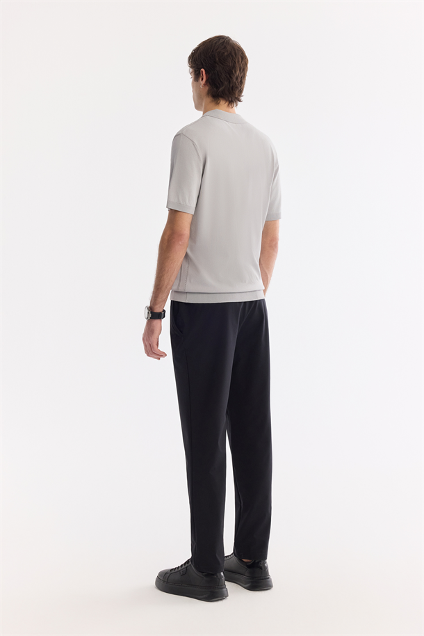 Gri Polo Yaka Fermuarlı Rayon Triko T-shirt