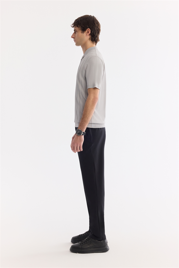 Gri Polo Yaka Fermuarlı Rayon Triko T-shirt