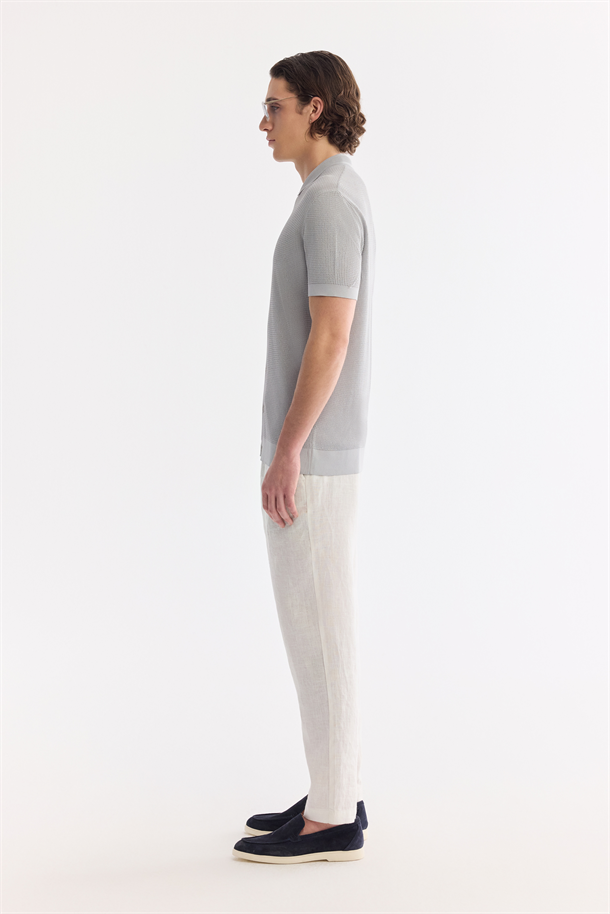 Gri Polo Yaka Önden Düğmeli Triko T-Shirt