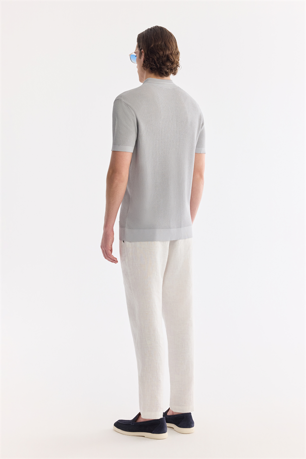Gri Polo Yaka Önden Düğmeli Triko T-Shirt