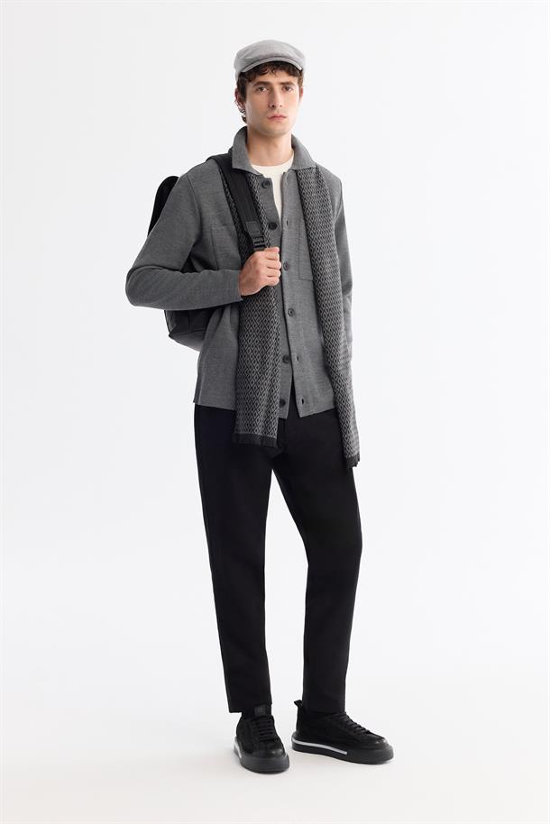 Gri Polo Yaka Düğmeli Yün Karışımlı Hırka