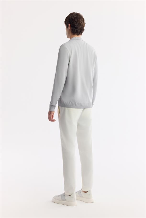 Gri Polo Yaka Düğmeli Rayon Triko Hırka