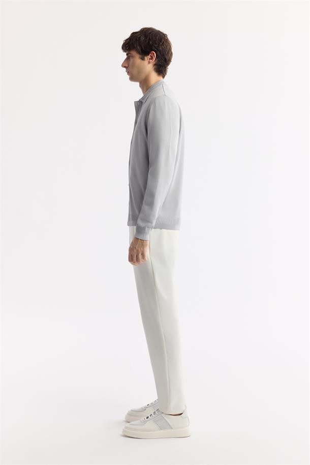 Gri Polo Yaka Düğmeli Rayon Triko Hırka