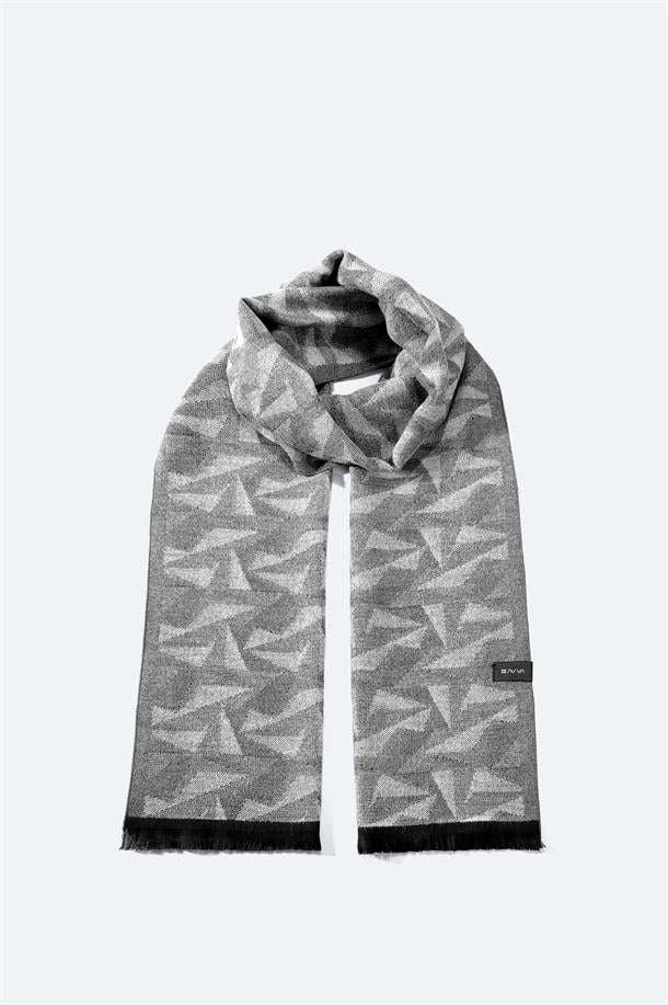Gri Viskon Karışımlı Püsküllü Desenli Şal