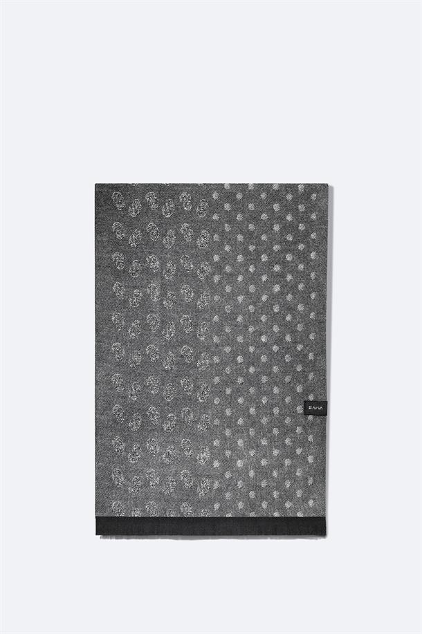 Gri Viskon Karışımlı Püsküllü Desenli Şal