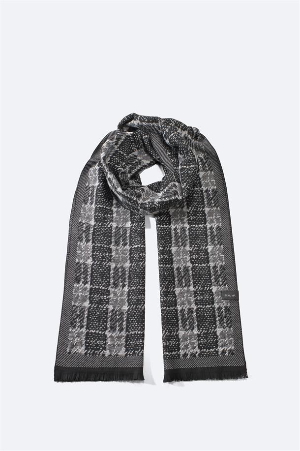 Gri Viskon Karışımlı Püsküllü Desenli Şal