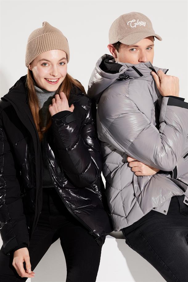 Gri Kaz Tüyü Su İtici ve Rüzgar Geçirmez Taşıma Askılı Şişme Kayak Montu