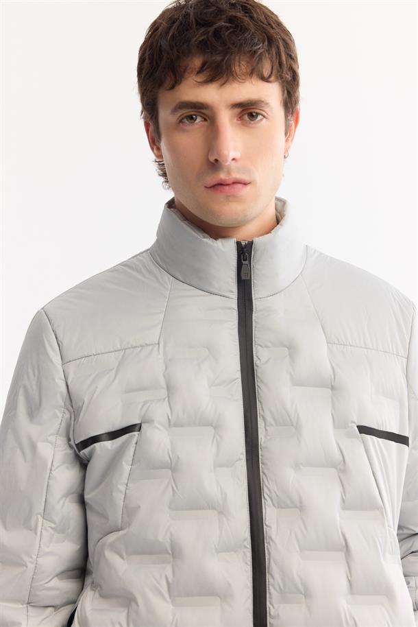 Grey Hooded Water-Repellent Windproof Puffer Jacket