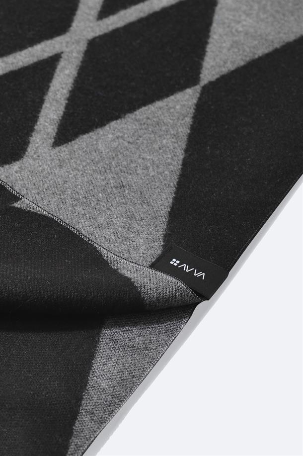 Gri-Siyah Viskon Karışımlı Püsküllü Desenli Şal