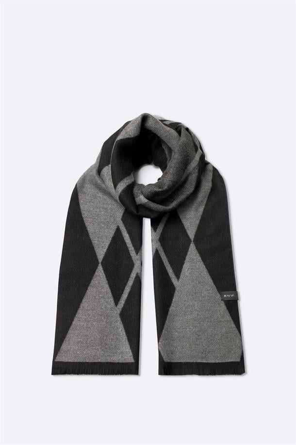 Gri-Siyah Viskon Karışımlı Püsküllü Desenli Şal