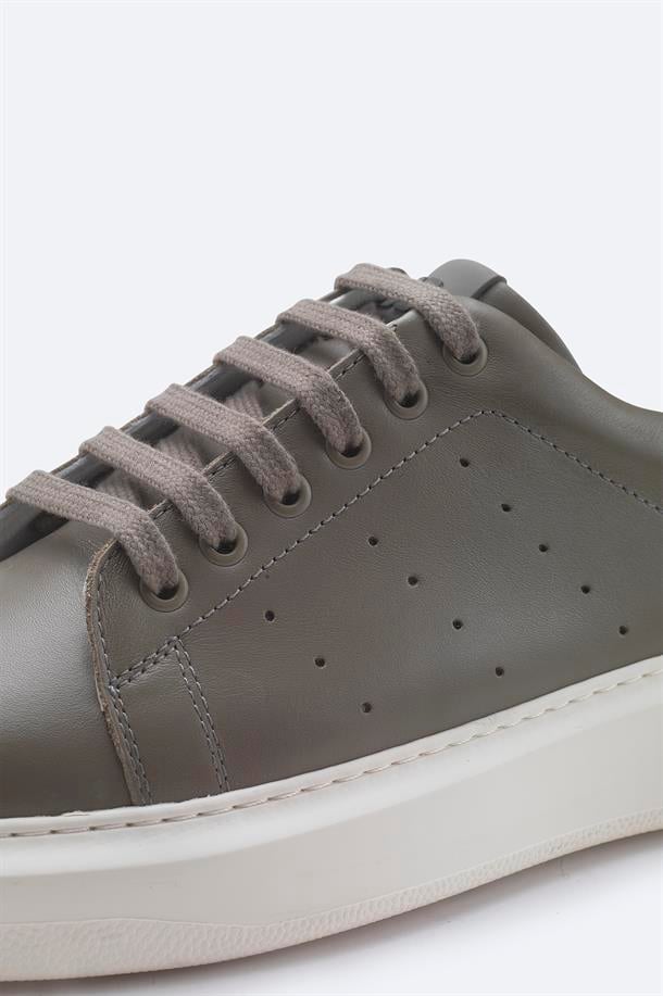 Gri %100 Deri Esnek Taban Hafif Casual Ayakkabı  