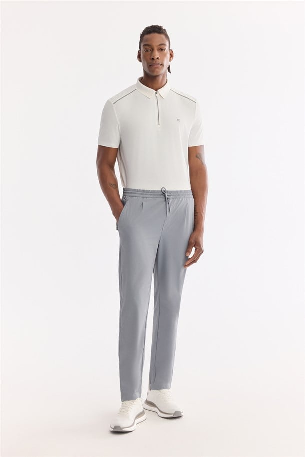 Gri Beli Lastikli Bi-Stretch Hızlı Kuruyan Teknik Kumaş Jogger Pantolon