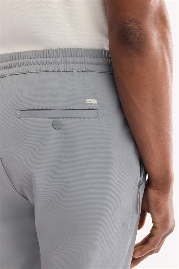 Gri Beli Lastikli Bi-Stretch Hızlı Kuruyan Teknik Kumaş Jogger Pantolon