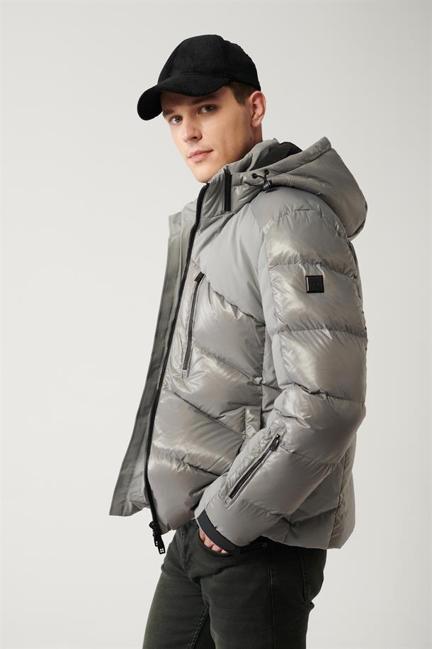 Gri Kaz Tüyü Su İtici ve Rüzgar Geçirmez Taşıma Askılı Şişme Kayak Montu