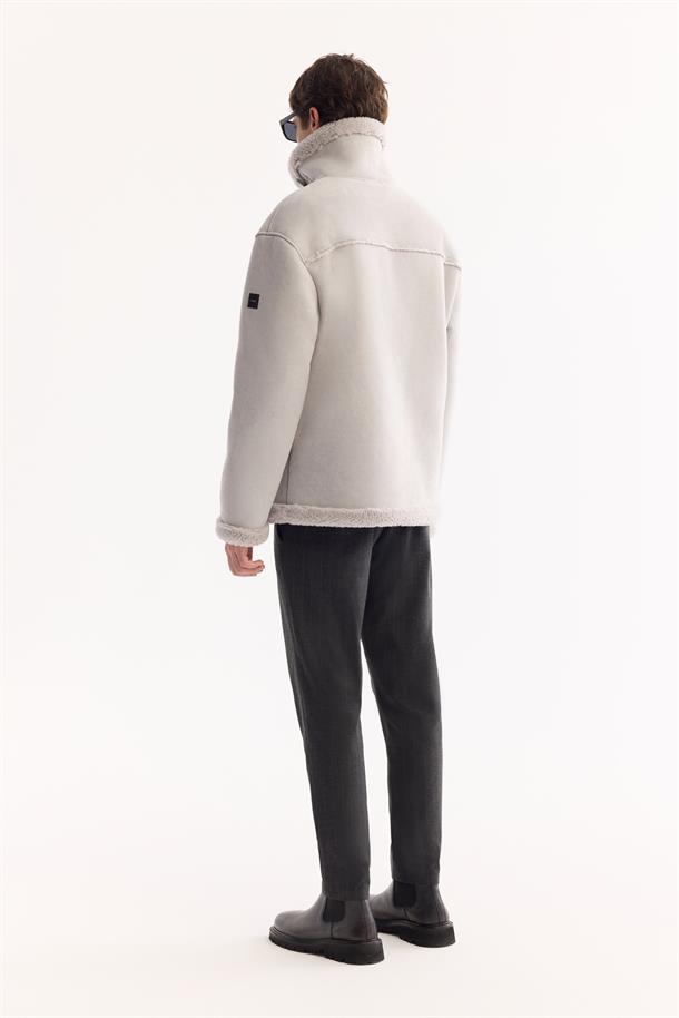 Gri Kürklü Yaka Napa Mont