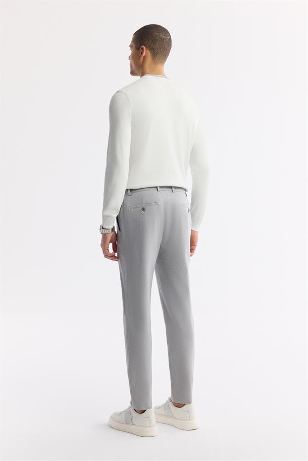 Gri Yan Cepli Beli Lastikli Bi-Stretch Teknik Kumaş Pantolon