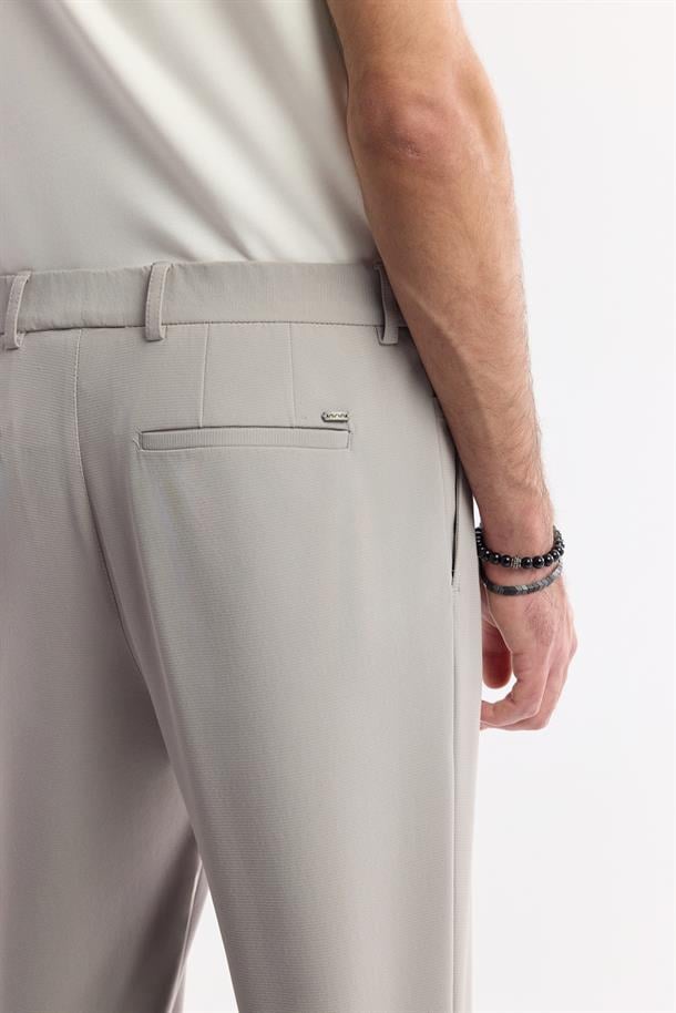 Gri Yan Cepli Beli Lastikli Bi-Stretch Pantolon