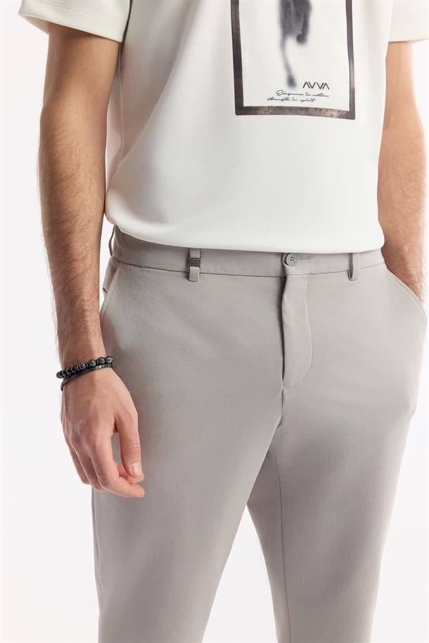 Gri Yan Cepli Beli Lastikli Bi-Stretch Pantolon