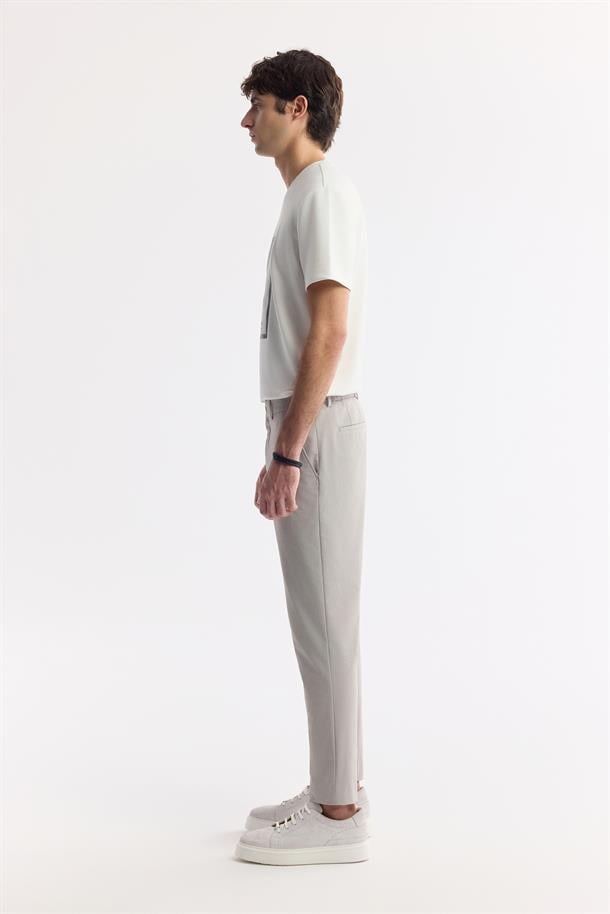 Gri Yan Cepli Beli Lastikli Bi-Stretch Pantolon