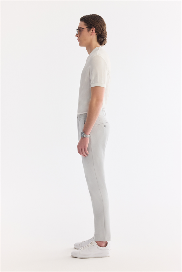Gri Beli Lastikli Viskon Karışımlı Elastan Chino Pantolon