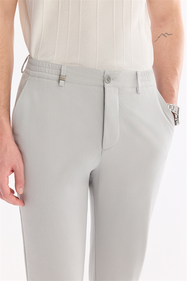 Gri Beli Lastikli Viskon Karışımlı Elastan Chino Pantolon
